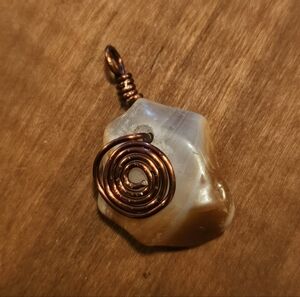 Handcrafted banded Agate Pendant with Copper Wire Spiral